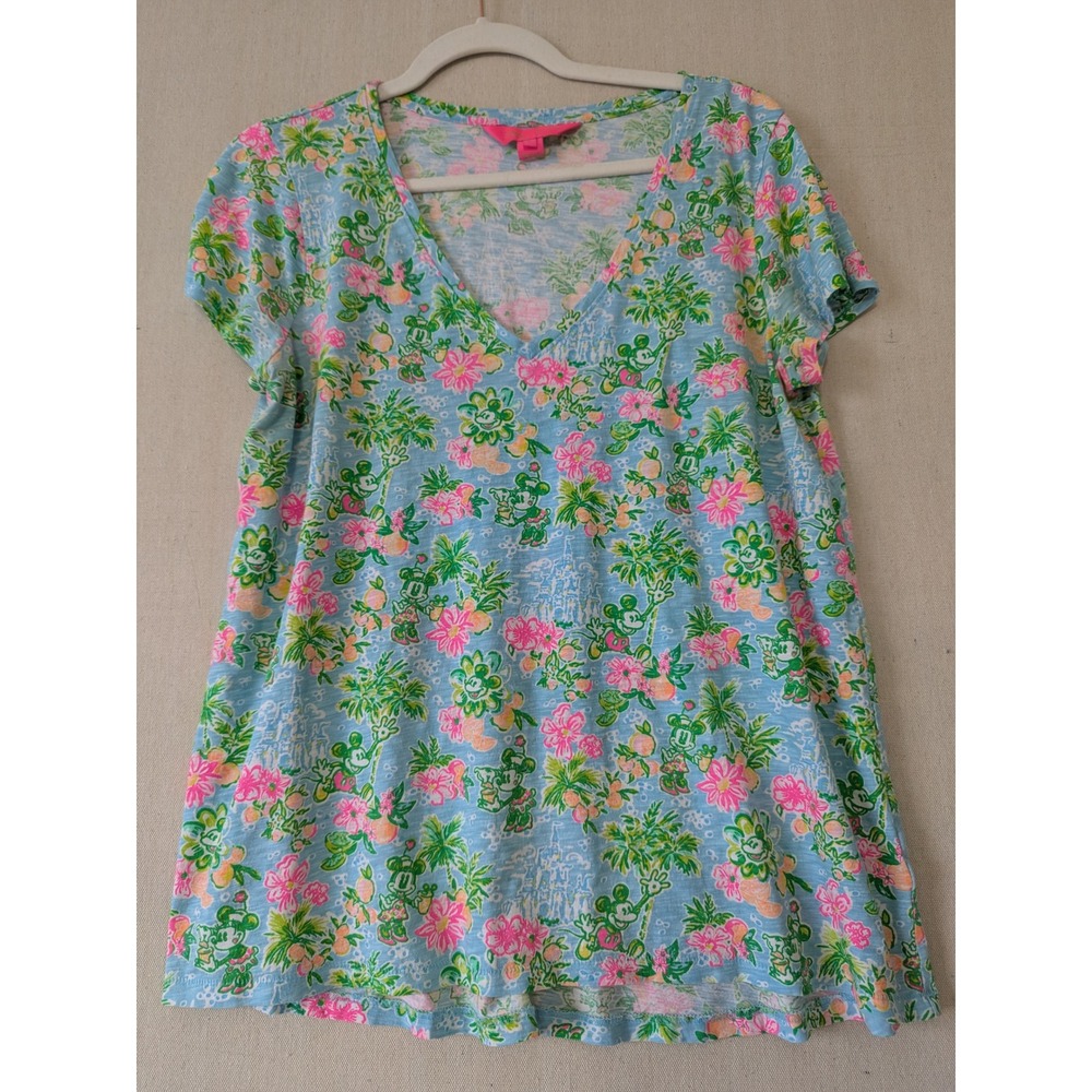 Disney x Lilly Pulitzer Etta V Neck Shirt Womens Size Large Mickey Minnie